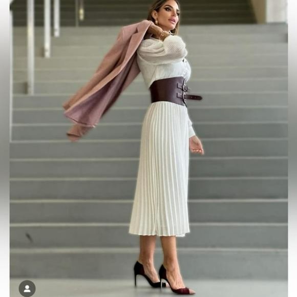 ZARA LEATHER SASH BELT BURGUNDY - Picture 5 of 6